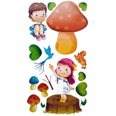 Slickblue Mushroom Couple Wall Decals 13" x 23.5" - Whimsical Vinyl Stickers for Bedroom & Living Room Decor