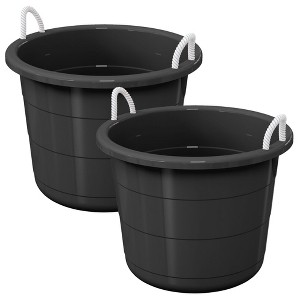 Life Story Open Storage Bucket, Round Plastic Container with Rope Handles, 17 Gallon, Black, 2 Pack - 1 of 4