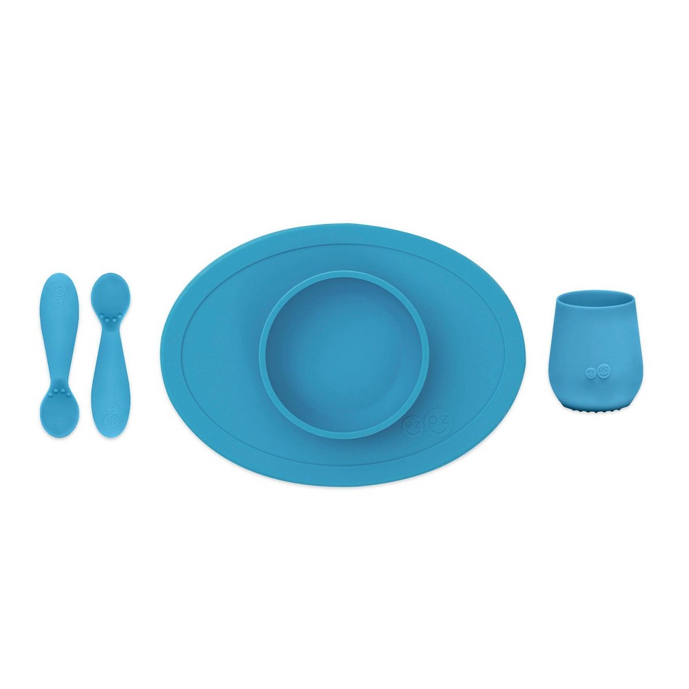 Photos - Glass EZPZ First Food Set - Blue - 4pc: Non-Slip Grip, BPA-Free, Silicone, Solid Pattern 