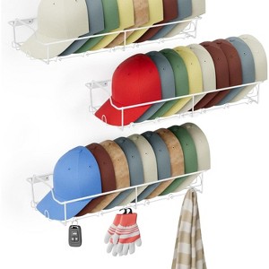 Hat Organizer Racks for Baseball Caps - Metal Hat Storage Holder Shelves for Wall Fit 20 Caps - 3 Pack, White - 1 of 4