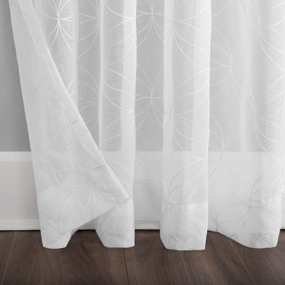 Tamaryn White Sheer Embroidered Rod Pocket Curtain Panel