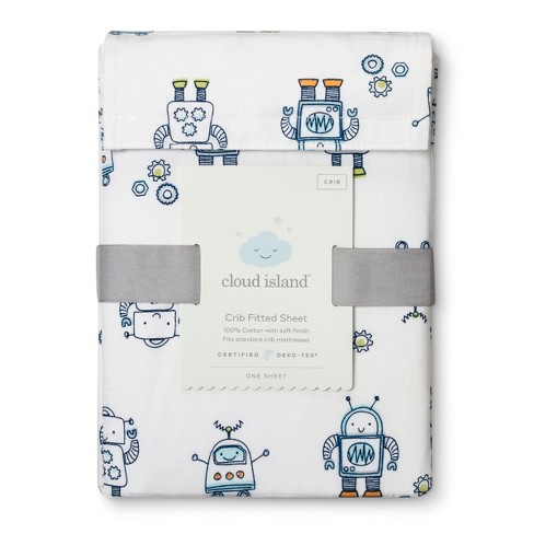 Fitted Crib Sheet Robots Cloud Island Blue Target