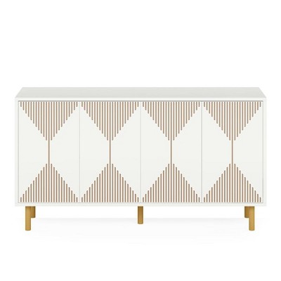 Resenkos Sideboard Buffet, Kitchen Storage Cabinet,Modern Sideboard Buffet, 59" Wood Storage Cabinet with Doors,White & Gold