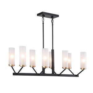 LNC Layla 8-Lights 31.5" Modern Linear Kitchen Island Pendant Lightss, Matte Black and Frosted Glass Shades - 1 of 1