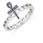 SHINE by Sterling Forever CZ Ankh & Chain Link Ring