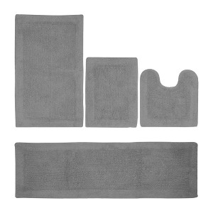 Edge Bath Rug 100% Premium Cotton Ultra-Soft Water Absorbent Tufted Solid Reversible 4 Piece Bathroom Rug Set for Machine Washable Bathmat - 1 of 2