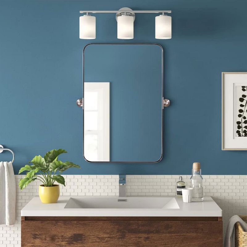 ANDY STAR 22 Inch Tall by 34 Inch Wide Rectangular Tilting Modern Floating Vanity Mirror with Rounded Edges and Adjustable Wall Mounts, Brushed Nickel, 1 of 7