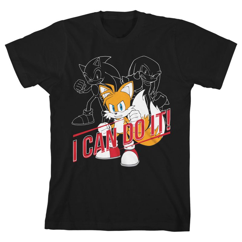 Sonic The Hedgehog Tails I Can Do It Boy's Black T-shirt, 1 of 3
