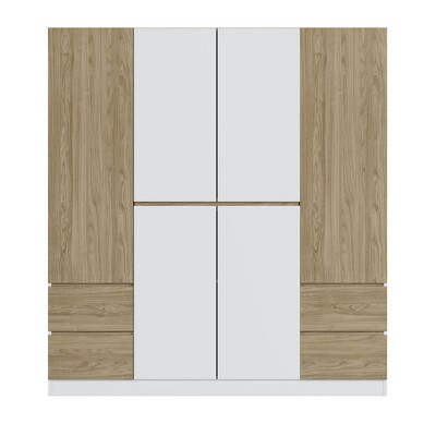 TIRAMISUBEST 6-Doors Wooden Wardrobe Storage for Bedroom - Mobile Lateral Filing Cabinet Locking Wheels Adjustable Shelf
