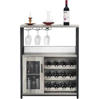36'' Wine Storage Cabinet, Adjustable Shelves, Mesh Door & Baffle Design, Compact Liquor & Coffee Bar Cabinet for Kitchen, Dining Room