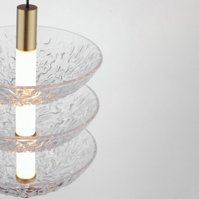 Satin Brass 3-Light LED Pendant with Textured Glass Shades