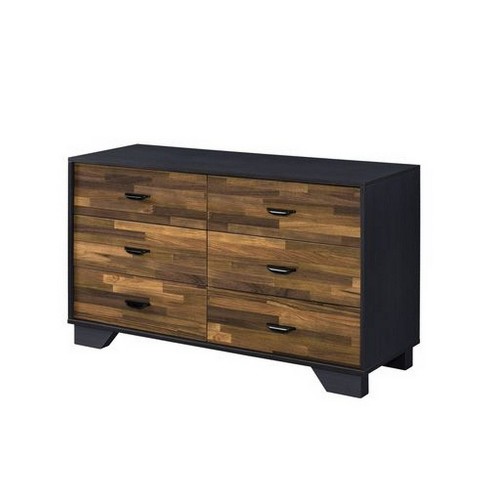 Dresser with 6 Drawers and Block Pattern Gray/Brown - Benzara: Wood Frame, Metal Bar Pulls, Bracket Feet - image 1 of 4