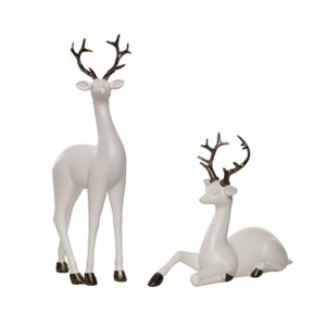 Transpac Resin 13 in. Off-White Christmas Reindeer with Glitter Accent Figurines Set of 2 - 1 of 4