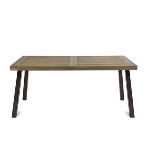 Gulches 69" Outdoor Dining Table, Grey Acacia Wood with Slat Top & Metal Legs, Rustic Design, Weather-Resistant for Patio - 1 of 4