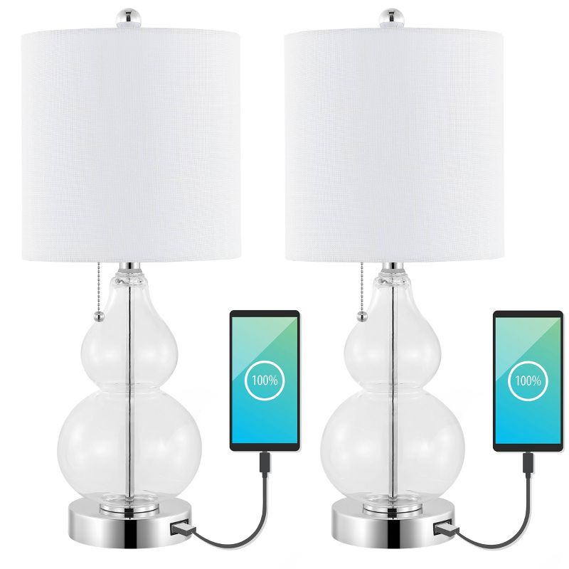 (Set of 2) 22" Cora Classic Vintage Glass LED Table Lamp with USB Charging Port (Includes LED Light Bulb) - JONATHAN Y, 6 of 9