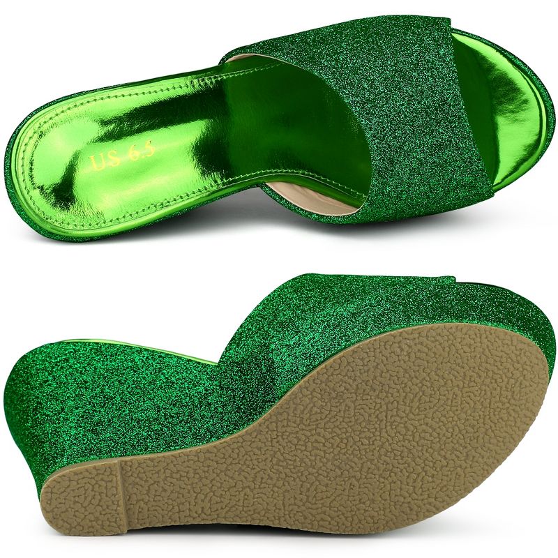 Allegra K Women's Glitter Platform Slip-on Wedge Heels Sandals, 4 of 6