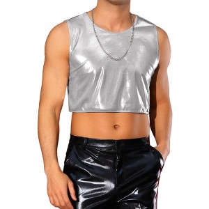 INSPIRE CHIC Men's Sleeveless Crew Neck Party Metallic Crop Tank Tops - 1 of 4
