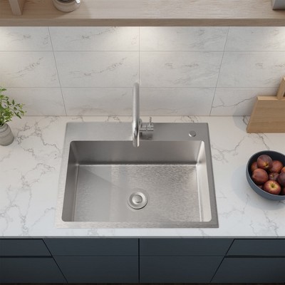 Spassway 24" Silver Stainless Steel Utility Sink with Faucet Hoses and Drain Kit