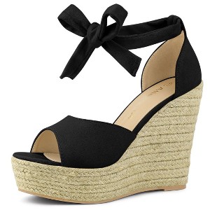 Allegra K Women's Espadrilles Tie Up Ankle Strap Wedges Sandals - 1 of 4