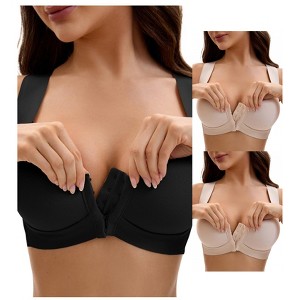 INSPIRE CHIC Women's Front Closure Push Up Wirefree Wide Straps U Back Tank Bras 3 Packs - 1 of 4