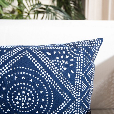 Navy and White Bohemian Rectangular Decorative Pillow
