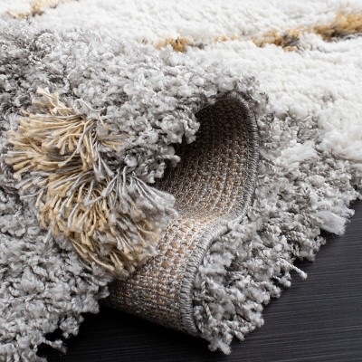 Grey and Gold Abstract Shag Synthetic Area Rug 3' x 5'