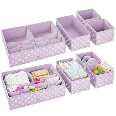 Image of mDesign Fabric Nursery/Playroom Divided Drawer Organizer Storage Bin, 2 Pack - Light Purple/White