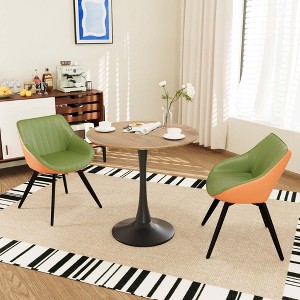 Gulches 3-Piece Mid-Century Tulip Dining Set - 31.5" Walnut MDF Round Table + 2 Faux Leather Chairs, Black Metal Legs, 2-4 Person - 1 of 4