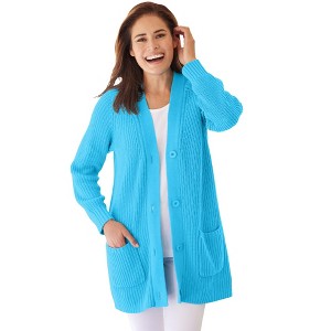 Woman Within Plus Size Button-Front Shaker Cardigan - 1 of 4