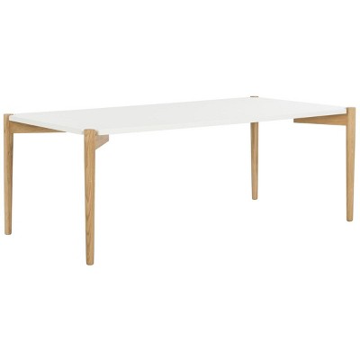 White and Natural Wood Rectangular Coffee Table