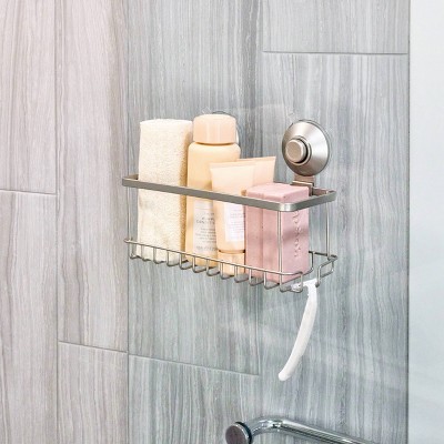 Satin Silver Metal Suction Mount Shower Basket