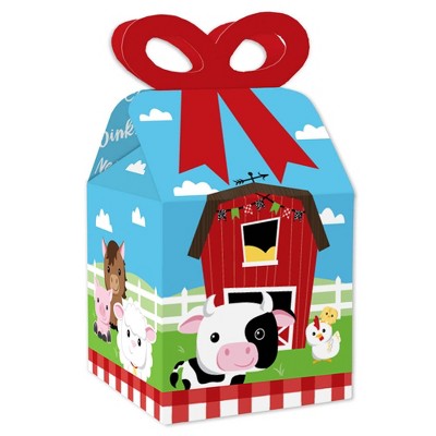 Big Dot of Happiness Farm Animals - Square Favor Gift Boxes - Barnyard Baby Shower or Birthday Party Bow Boxes - Set of 12