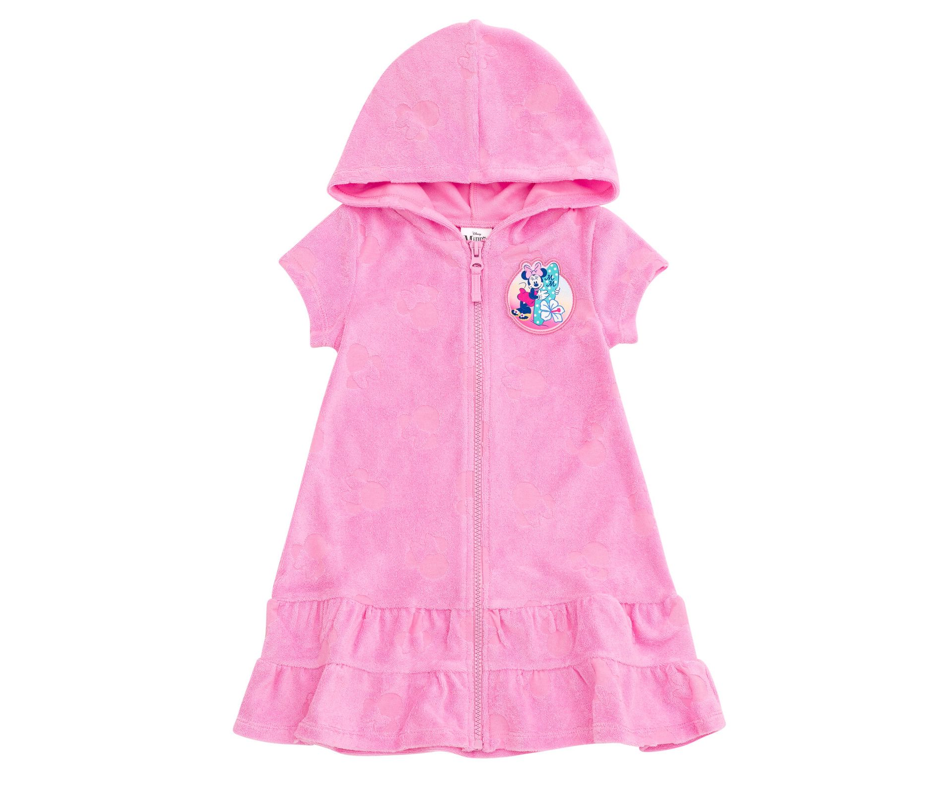 Disney Minnie Mouse Toddler Girls Loop Terry Cloth Hooded Zip Up Swim Cover Up Pink 2T