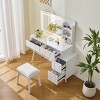 Modern Makeup Vanity Desk with Stool, Vanity Table Dressing Table with 3-Mode Lighted Mirror, Storage Shelves & 4 Drawers, White/Black-ModernLuxe - 4 of 4
