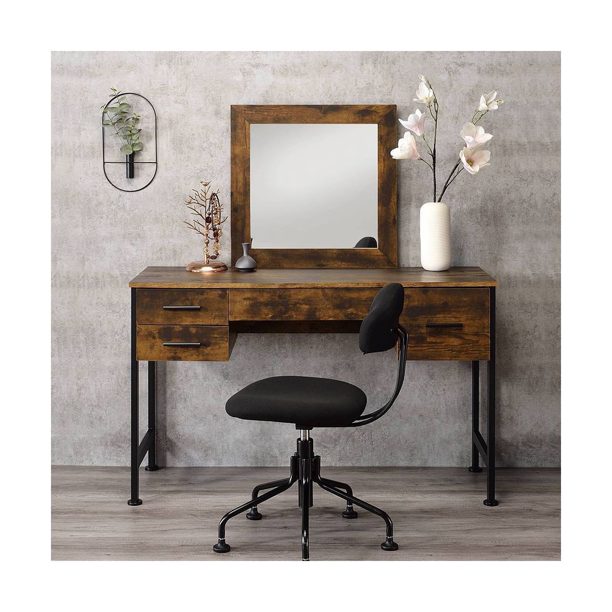 Acme Furniture Juvanth Vanity Table Rustic Oak/Black Finish - thumbnail 3