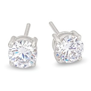 Slickblue Women's Rhodium-Plated Sterling Silver Stud Earrings, 1.54ct Clear Cubic Zirconia, 6mm, Classic Prong Setting - 1 of 3