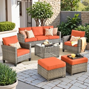 XIZZI Outdoor Sectional Sofa Set, Modular Outdoor Gray Wicker Sofa Set with Optional Solar Table, Ottomans or Fire Pit in 6 Colors, All-Weather Design - 1 of 4