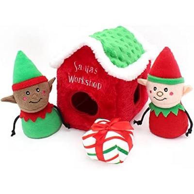 ZippyPaws Holiday Burrow Interactive Dog Toys - Hide and Seek Puppy Toys, Colorful Squeaky Plush Puzzles ¨C Santa's Workshop Christmas