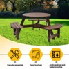 6-Person Wooden Picnic Benches, Outdoor Round Table with Umbrella Hold Design for Patio - 3 of 4