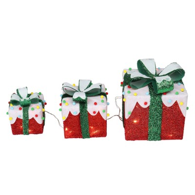 Slickblue Set of 3 Lighted Christmas Gift Boxes with 60 LED Lights, Indoor Outdoor Holiday Decoration