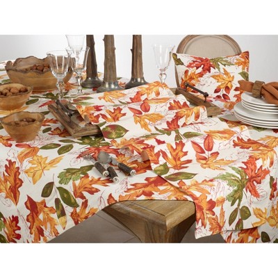 65" x 104" Embroidered Autumn Leaves Cotton Tablecloth