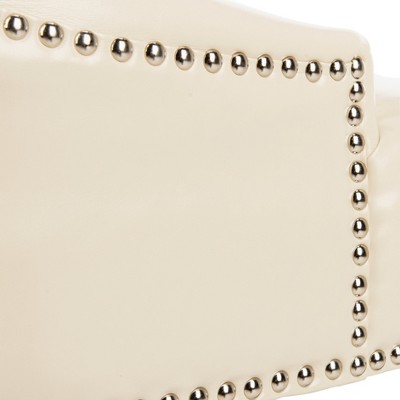 Transitional Flat Cream Leather Upholstered Side Chair with Nailhead Trim