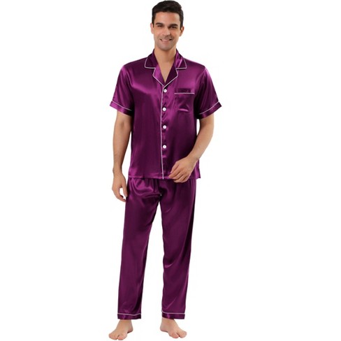 Lars Amadeus Men's Satin Pajama Sets Sleepwear Short Sleeves Button ...