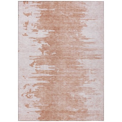 Terra Cotta Salmon And Copper Abstract Washable Indoor Outdoor Area Rug