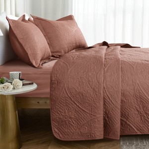 3 Piece Quilt Set Coverlet With Shams Floral Pattern Bedspread Set Bedding Set for All Seasons - Cotton Passion - 1 of 4