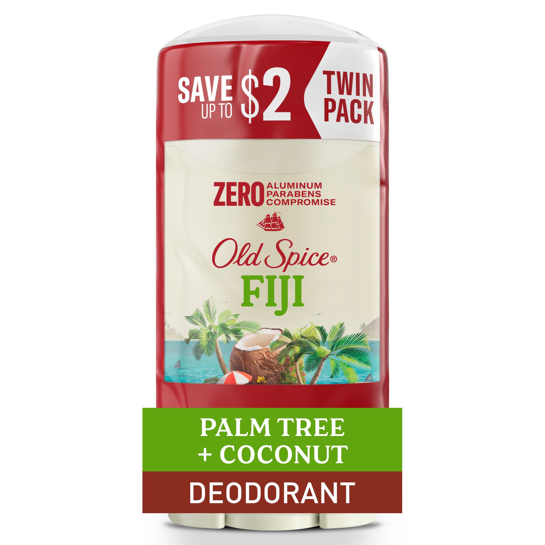 Old Spice Men's Solid Deodorant Fiji with Palm Tree Scent - Aluminum-Free 3oz/2pk
