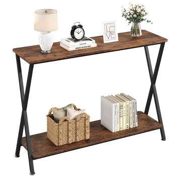 Entryway Table, Narrow Console Table, Wood Sofa Table, 33.5¡± Behind Couch Table with Shelf and Metal Frame, Industrial Console Table for Hallway