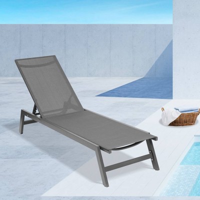 Outdoor Adjustable Aluminum Chaise Lounge Chairs - Gray - BANSA ROSE