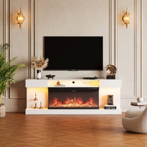 WOWLIVE 80"Modern TV Stand with Electric Fireplace and LED Lights, Gaming Entertainment Center with shelves and Large Storage in Living Room - 1 of 4