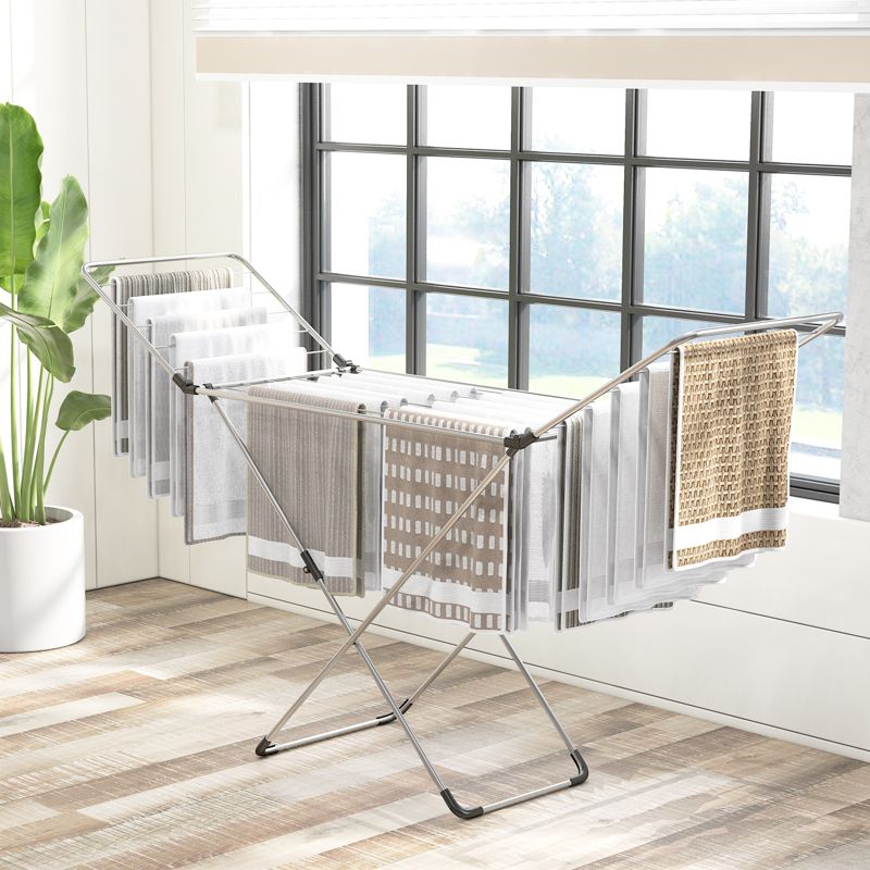 Clothes Drying Rack Foldable Laundry Drying Rack w/ Stable Aluminum Frame 20 Drying Rails & 2 Wings Anti-slip Foot Pads, 4 of 11